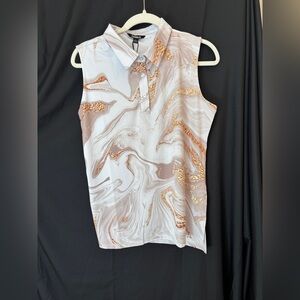 Legogolfs White and Tan Sleeveless Collared Golf Sports Shirt Women’s Large New